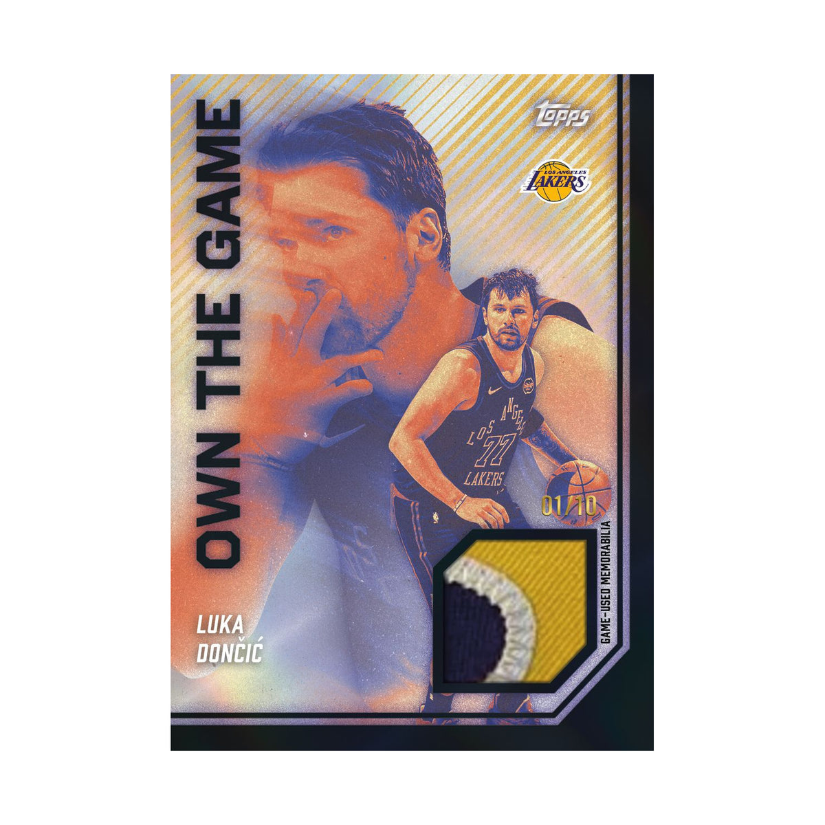 Luka Doncic Own the Game relic, nummerert 01/10, produsentens korteksempel fra 2026/27 Topps Flagship Basketball, ikke garantert innhold