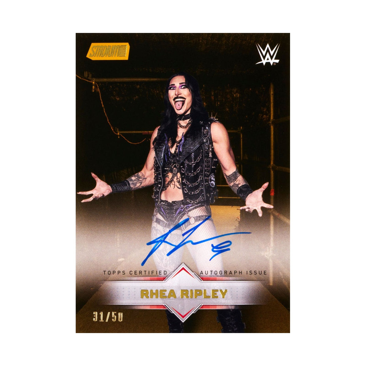 Rhea Ripley Gold-autograf /50 – produsentens korteksempel – produsentens korteksempel, ikke garantert innhold.
