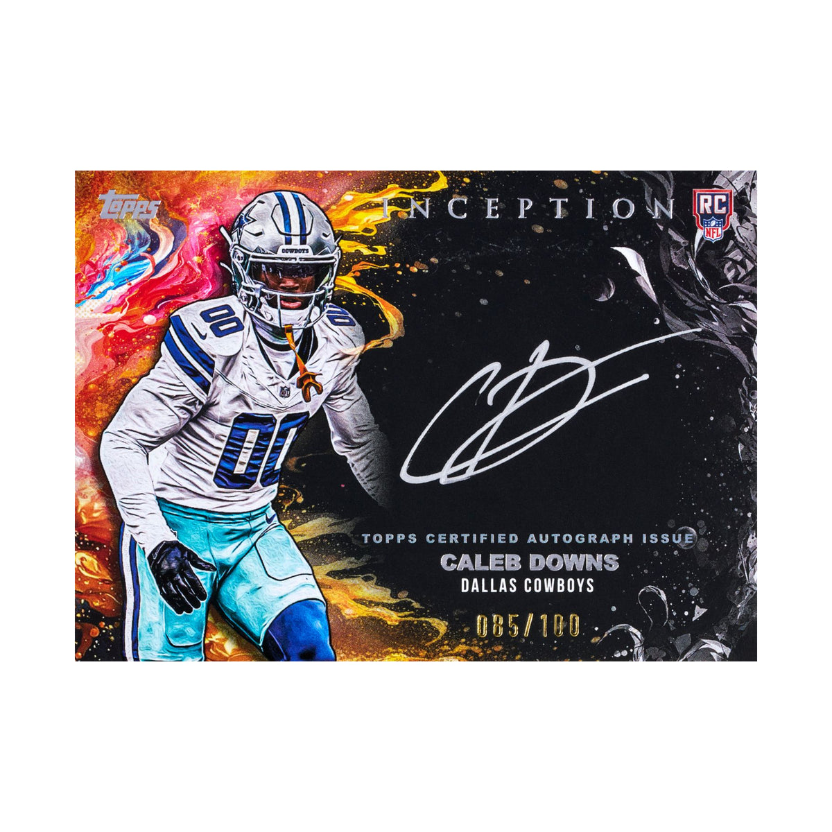 2026 Topps Inception Football – Caleb Downs autografkort nummerert /100, eksempelkort, ikke garantert innhold