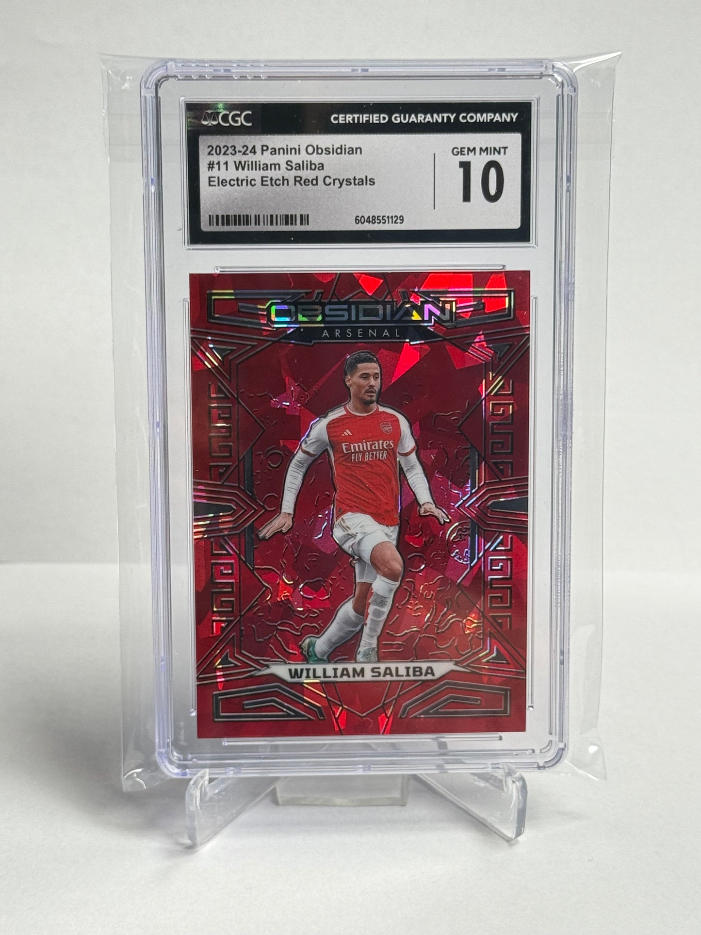 2023-24 Panini Obsidian William Saliba Electric Etch Red Crystals CGC 10