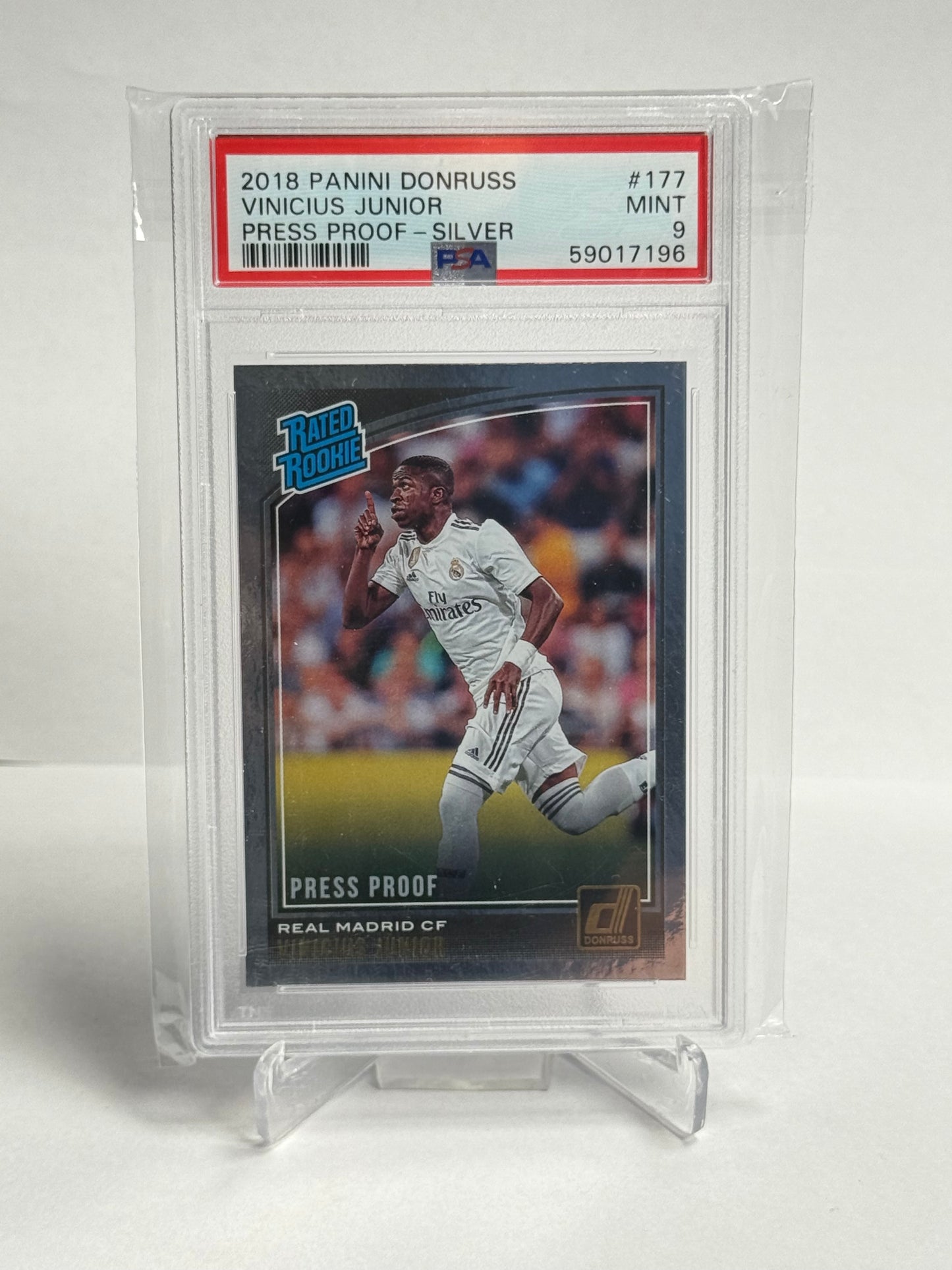 2018 Panini Donruss Rated Rookie Vinicius Junior Press Proof Silver PSA 9
