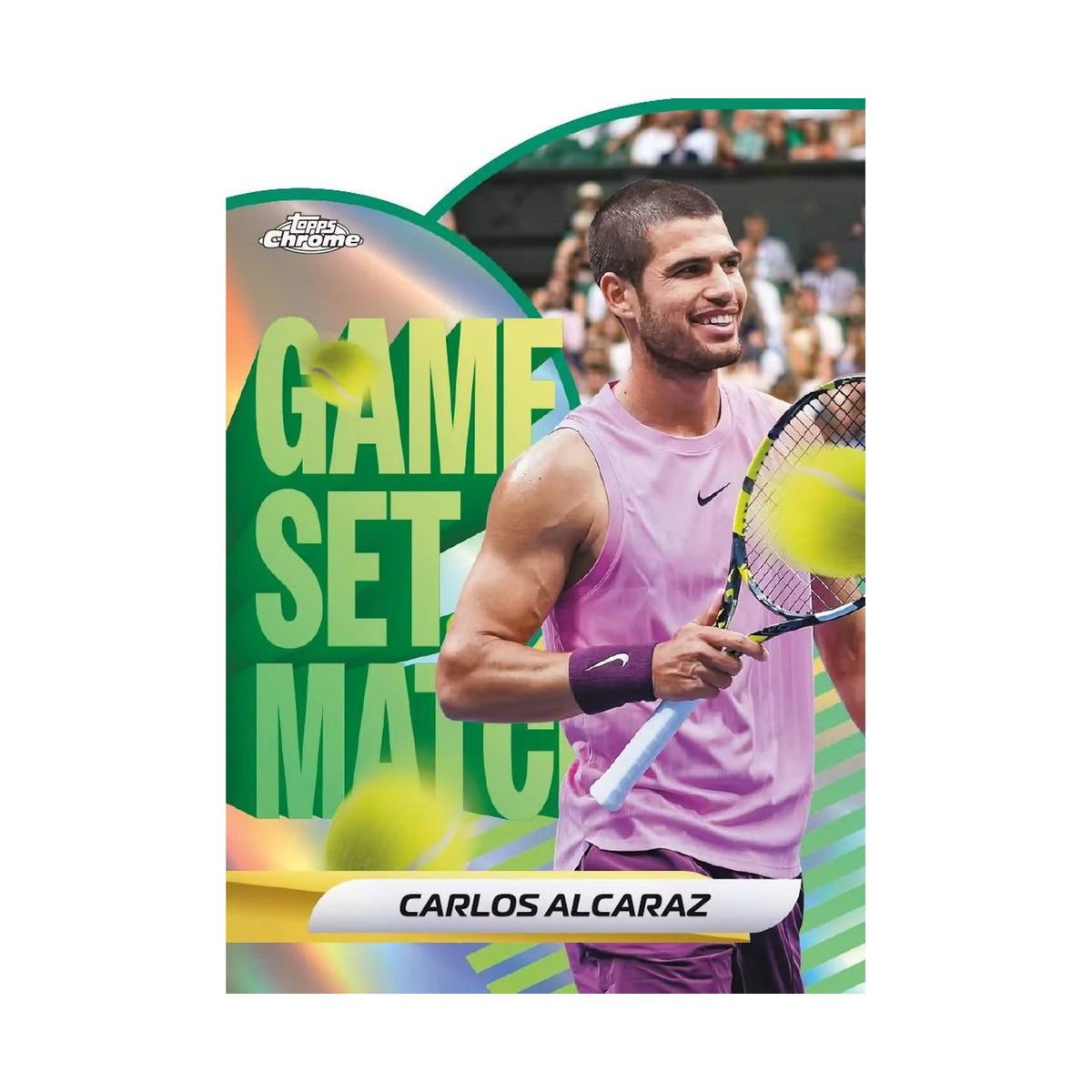 2026 Topps Chrome Tennis, Carlos Alcaraz Game. Set. Match.. Produsentens korteksempel, ikke garantert innhold.