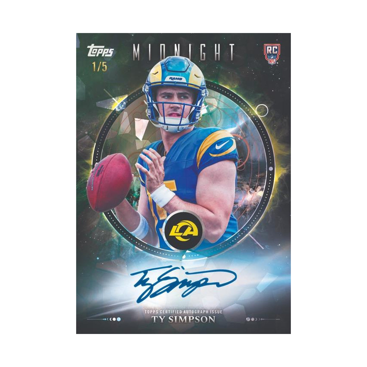 2026 Topps Midnight Football Midnight Oil Marks Ty Simpson, produsentens korteksempel, ikke garantert innhold