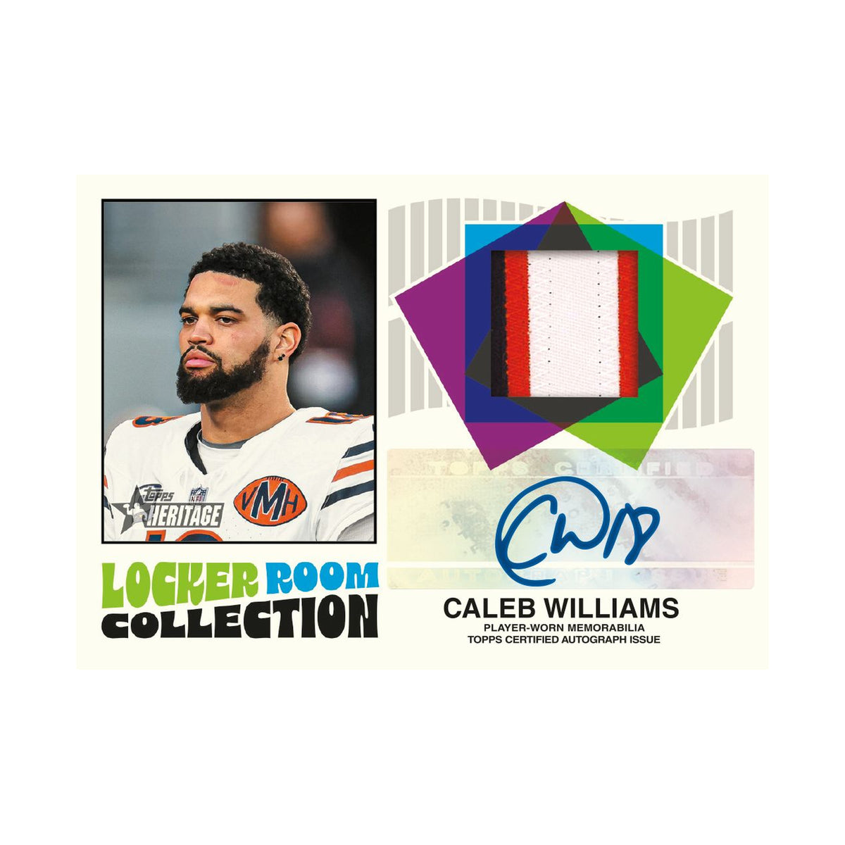 Caleb Williams Locker Room Collection autograf-relic, produsentens korteksempel, ikke garantert innhold