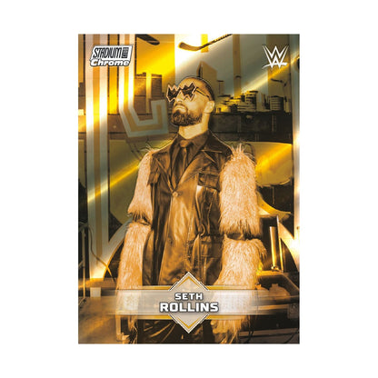 Seth Rollins Gold Minted Chrome – korteksempel fra 2026 Topps Stadium Club WWE – produsentens korteksempel, ikke garantert innhold.