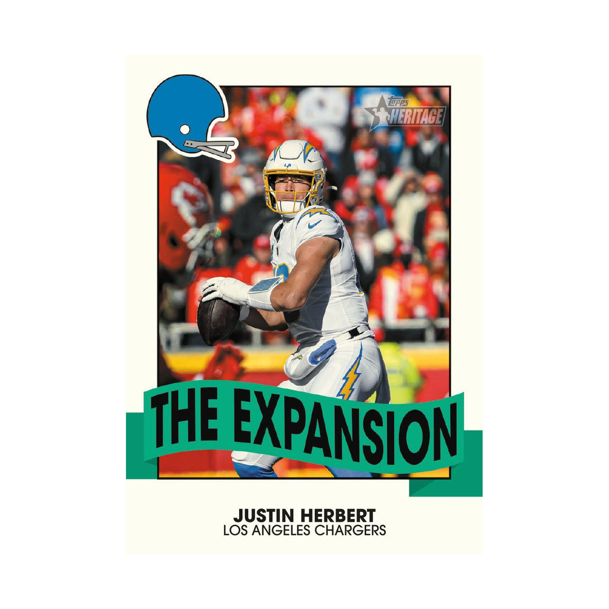 2026 Topps Heritage Football, Justin Herbert The Expansion, produsentens korteksempel, ikke garantert innhold