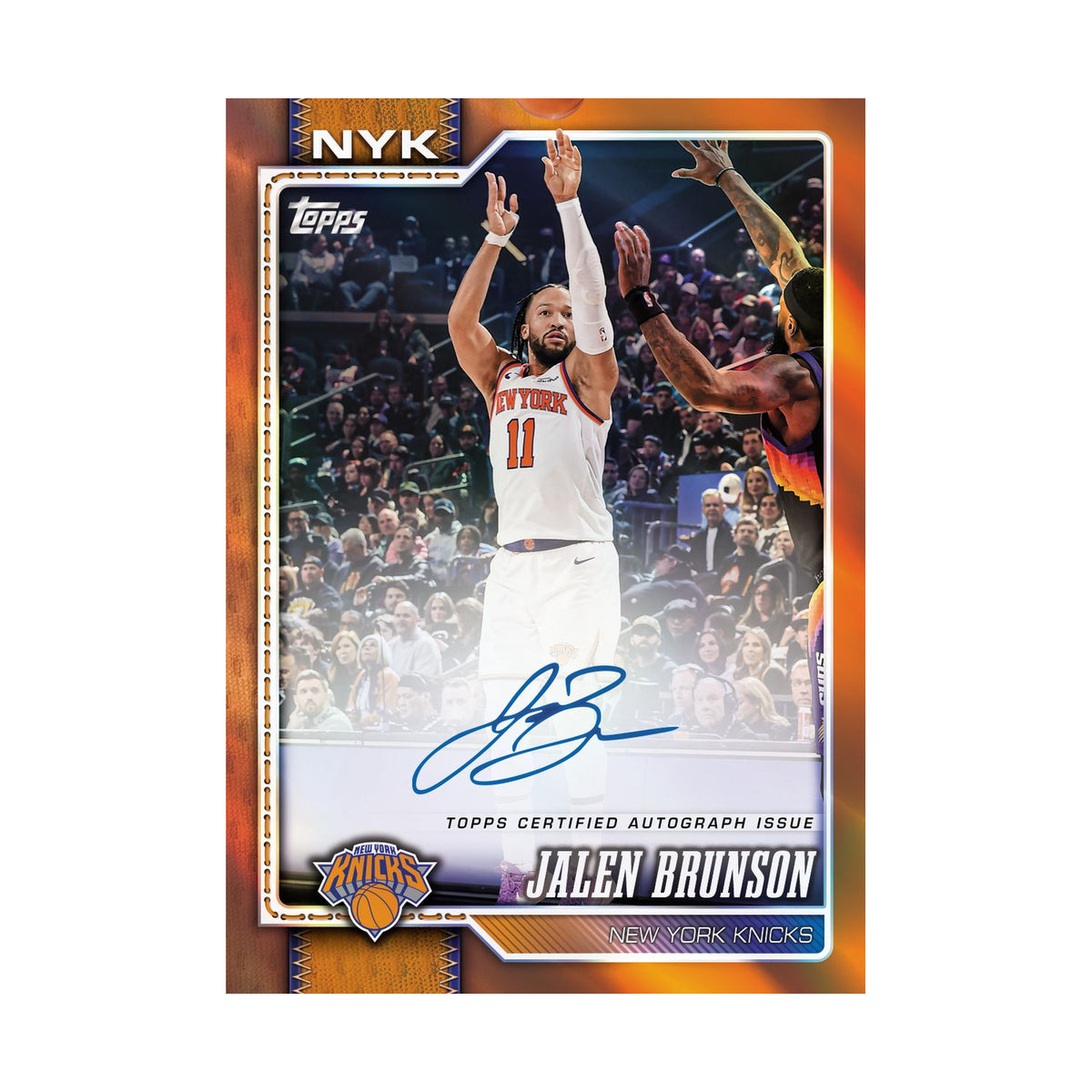 Jalen Brunson Flagship Real One Autograph, produsentens korteksempel fra 2026/27 Topps Flagship Basketball, ikke garantert innhold