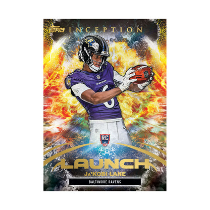 2026 Topps Inception Football – Ja’Kobi Lane Launch rookie-insert, eksempelkort, ikke garantert innhold
