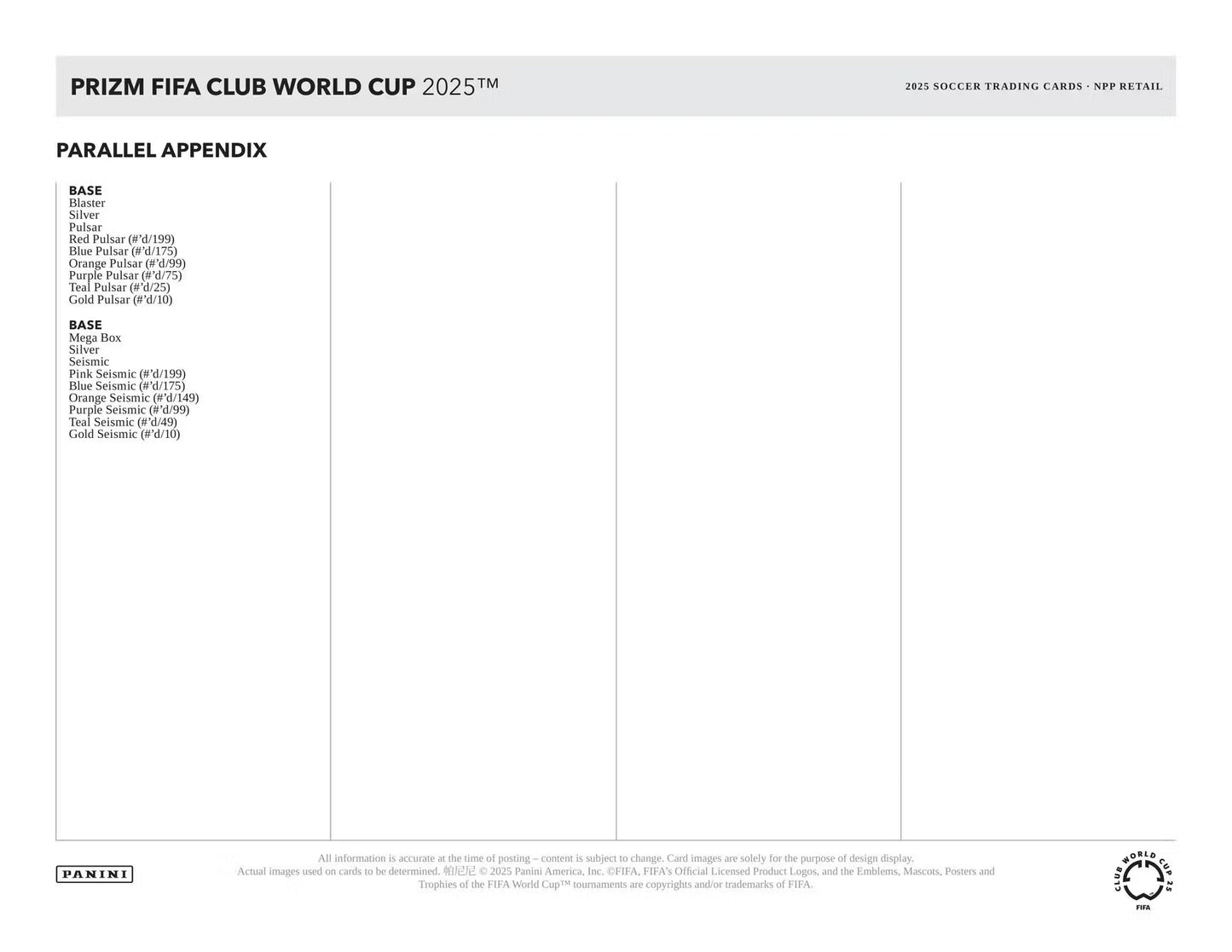 2025 Panini Prizm FIFA Club World Cup Soccer Mega Pakke