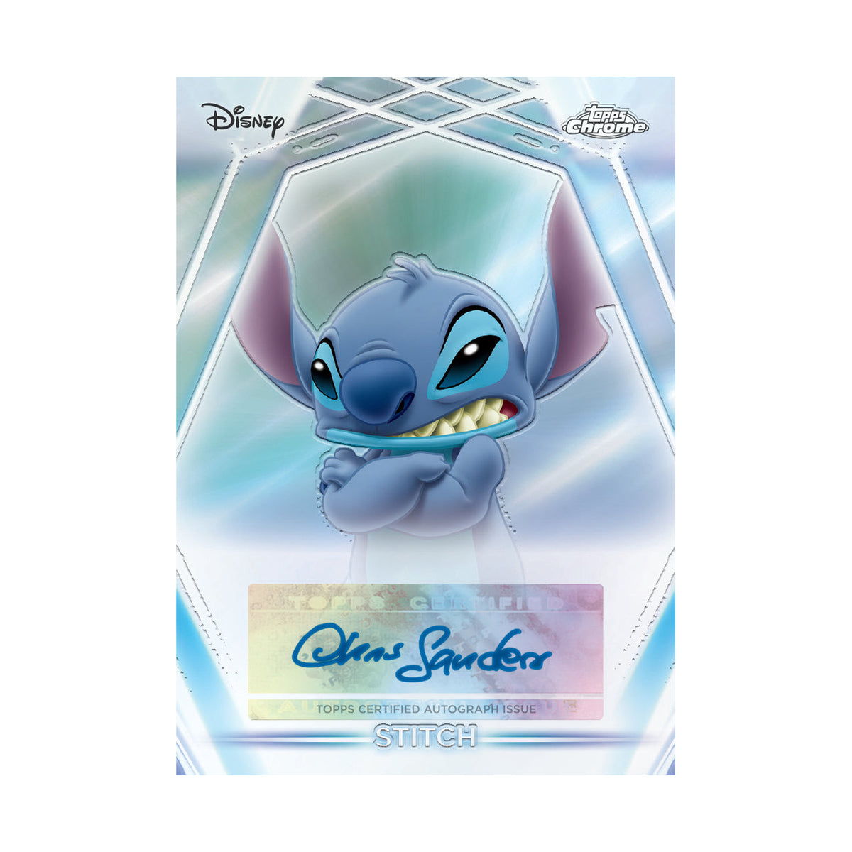 2026 Topps Disney Neon Blaster, Stitch Chrome Etch autograf. Produsentens korteksempel, ikke garantert innhold.