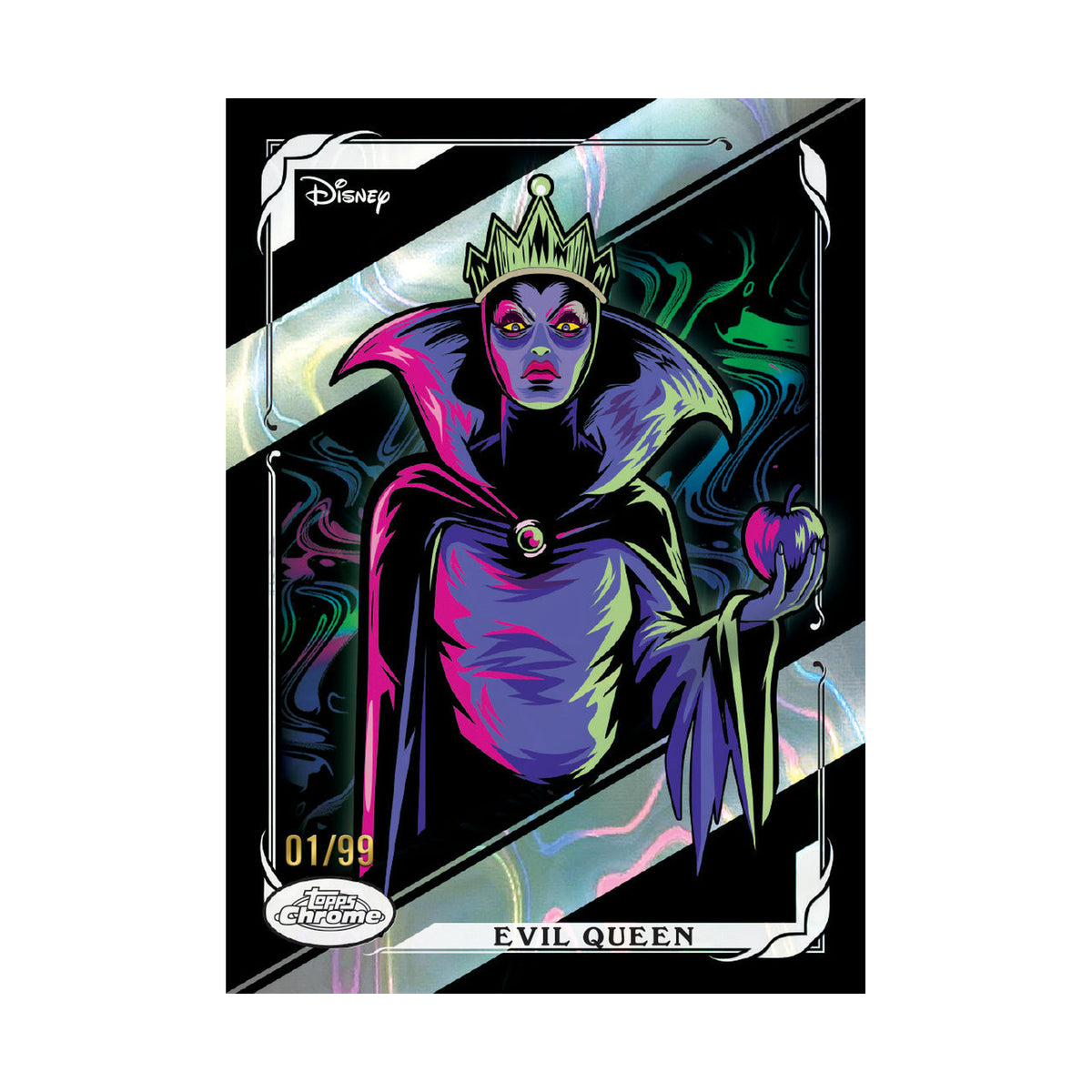 2026 Topps Disney Neon Blaster, Evil Queen /99. Produsentens korteksempel, ikke garantert innhold.