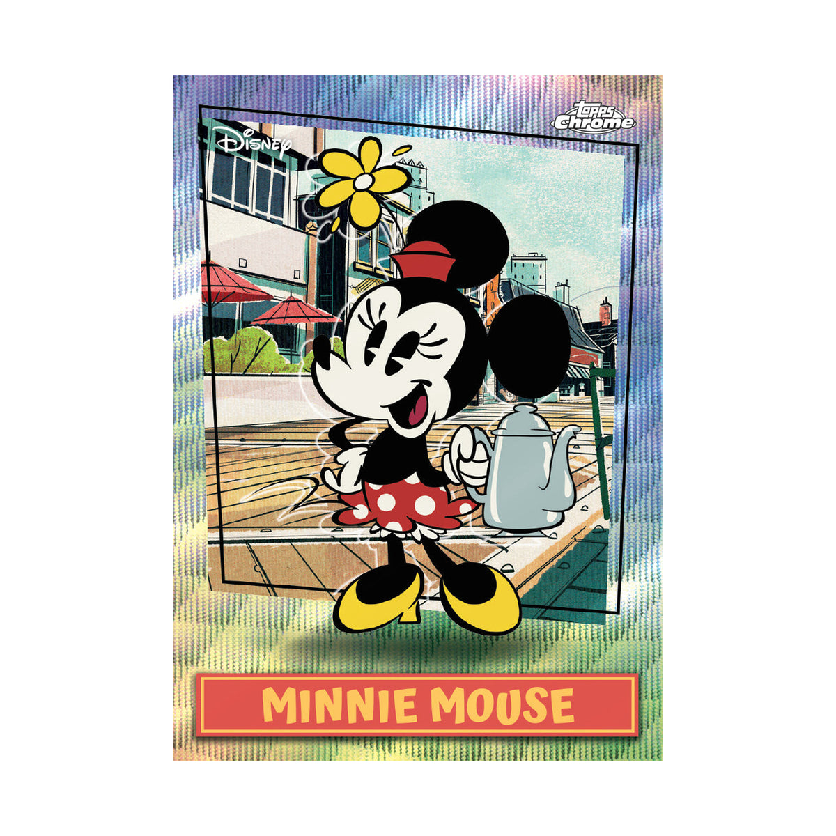 2026 Topps Disney Neon Blaster, Minnie Mouse kort. Produsentens korteksempel, ikke garantert innhold.