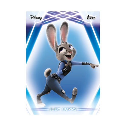 2026 Topps Disney Neon Blaster, Judy Hopps kort. Produsentens korteksempel, ikke garantert innhold.