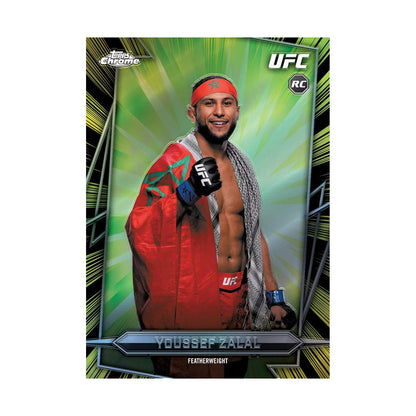 2026 Topps Chrome UFC Hobby, Youssef Zalal Chrome rookie. Produsentens korteksempel, ikke garantert innhold.