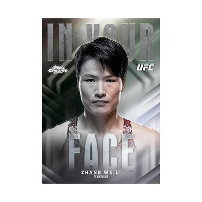 2026 Topps Chrome UFC Hobby, Zhang Weili In Your Face. Produsentens korteksempel, ikke garantert innhold.