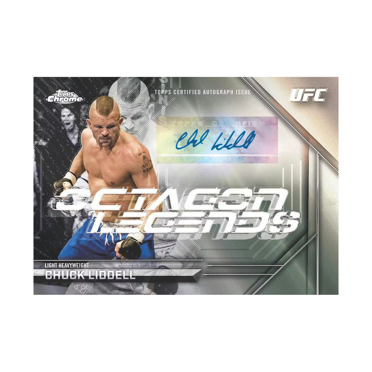 2026 Topps Chrome UFC Hobby, Chuck Liddell Octagon Legends autograf. Produsentens korteksempel, ikke garantert innhold.