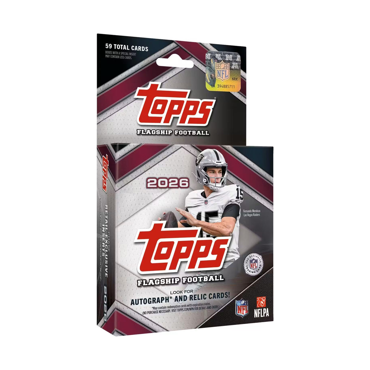 2026 Topps Flagship Football Hangerboks med 59 kort, original emballasje