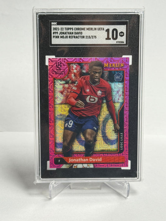 2021-22 Topps Chrome Merlin Jonathan David Pink Mojo Refractor SGC 10