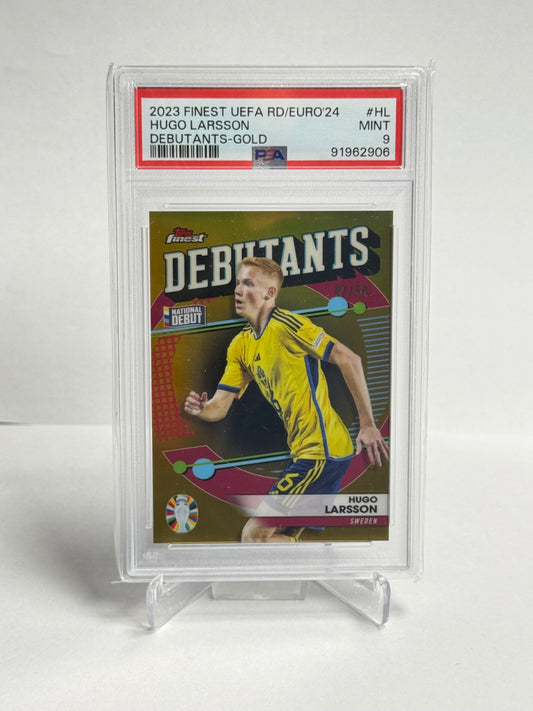 2023 Topps Finest UEFA Hugo Larsson Debutants Gold PSA 9