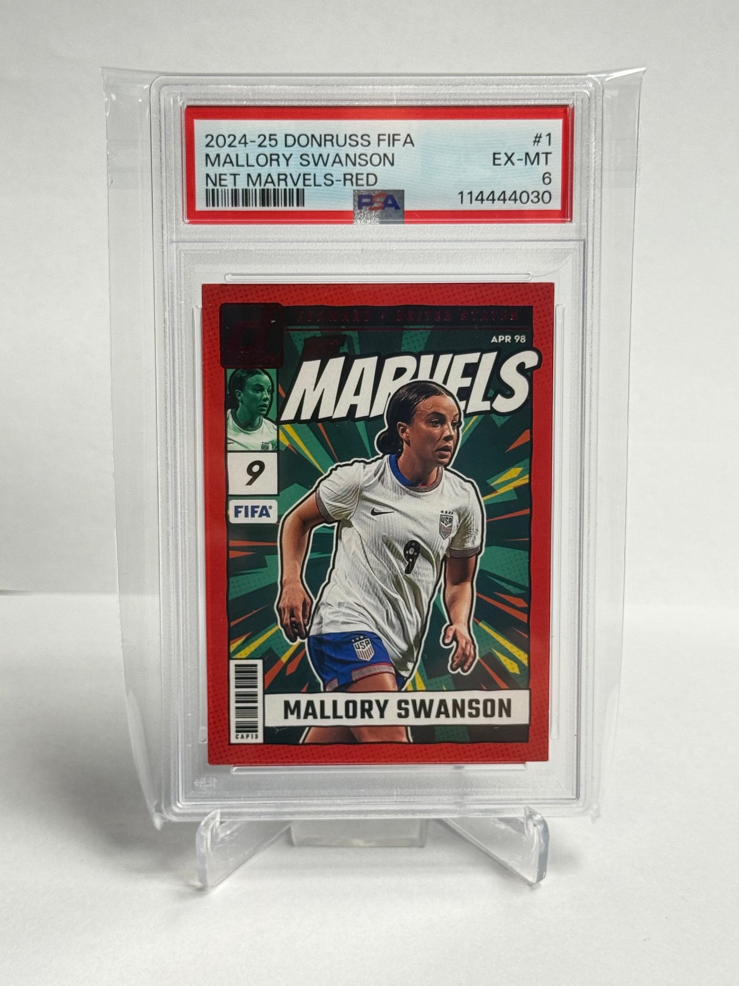 2024-25 Donruss FIFA Mallory Swanson Net Marvels Red PSA 6