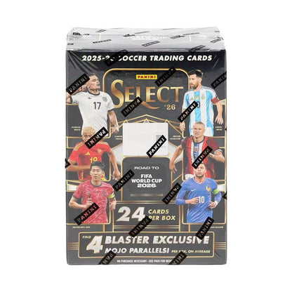 2025/26 Panini Select Road to FIFA World Cup Blaster, Select Road Blaster front, 24 kort og 4 Mojo paralleller.