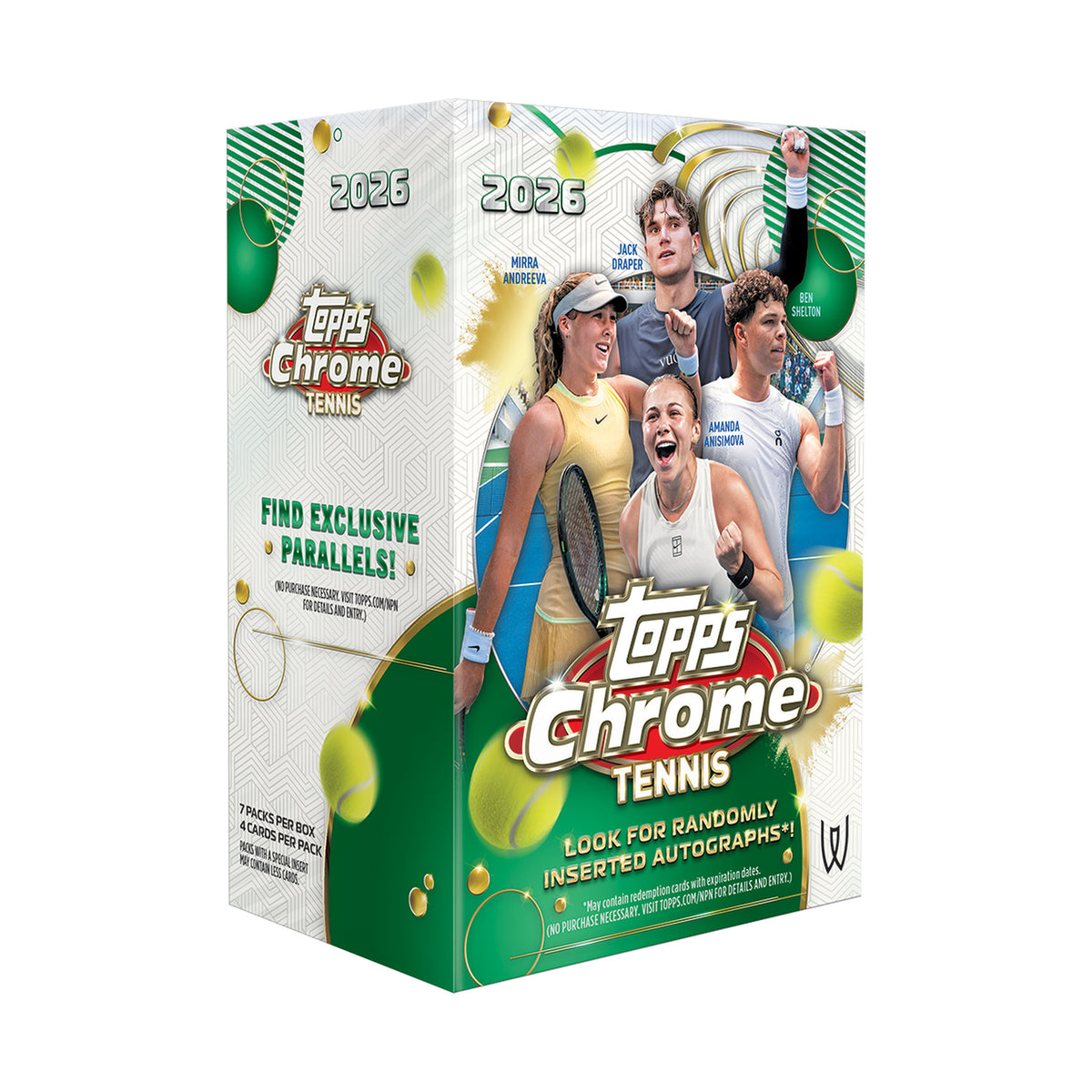 2026 Topps Chrome Tennis Blaster, Produsentens ekte produktfoto.