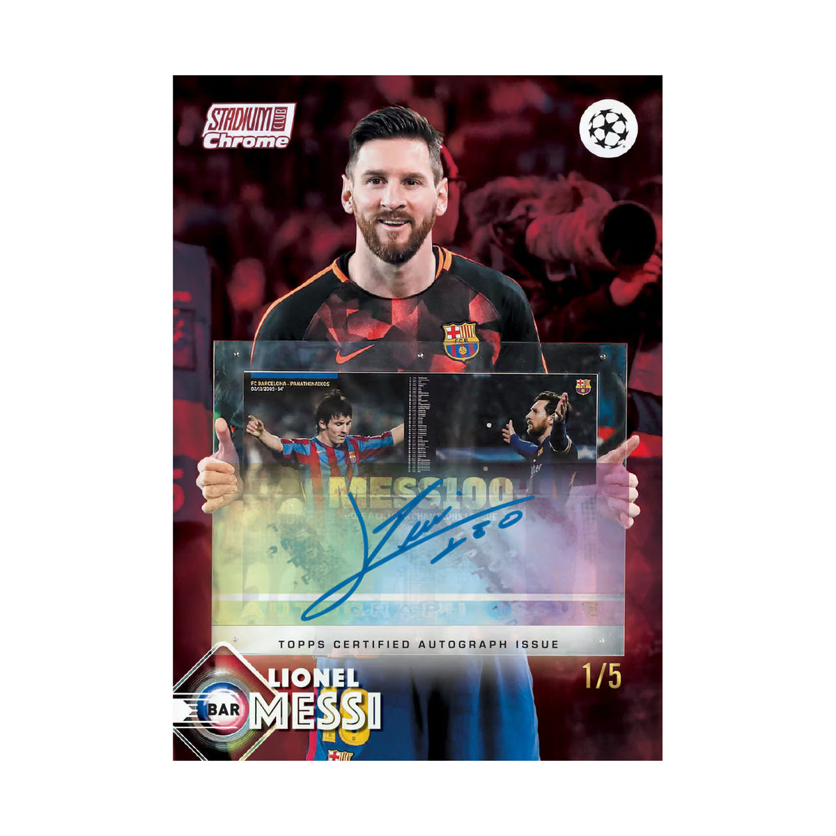 Produsentens korteksempel: Lionel Messi, Behind the Lens Autograph. Ikke garantert innhold i valgt boks eller pakke.