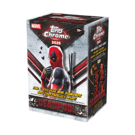 2025 Topps Chrome Deadpool Value. Forseglet Value boks med 7 pakker.