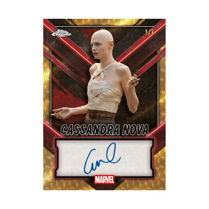 2025 Topps Chrome Deadpool Value. Cassandra Nova autograf Superfractor. Produsentens eksempel, ikke garantert innhold.