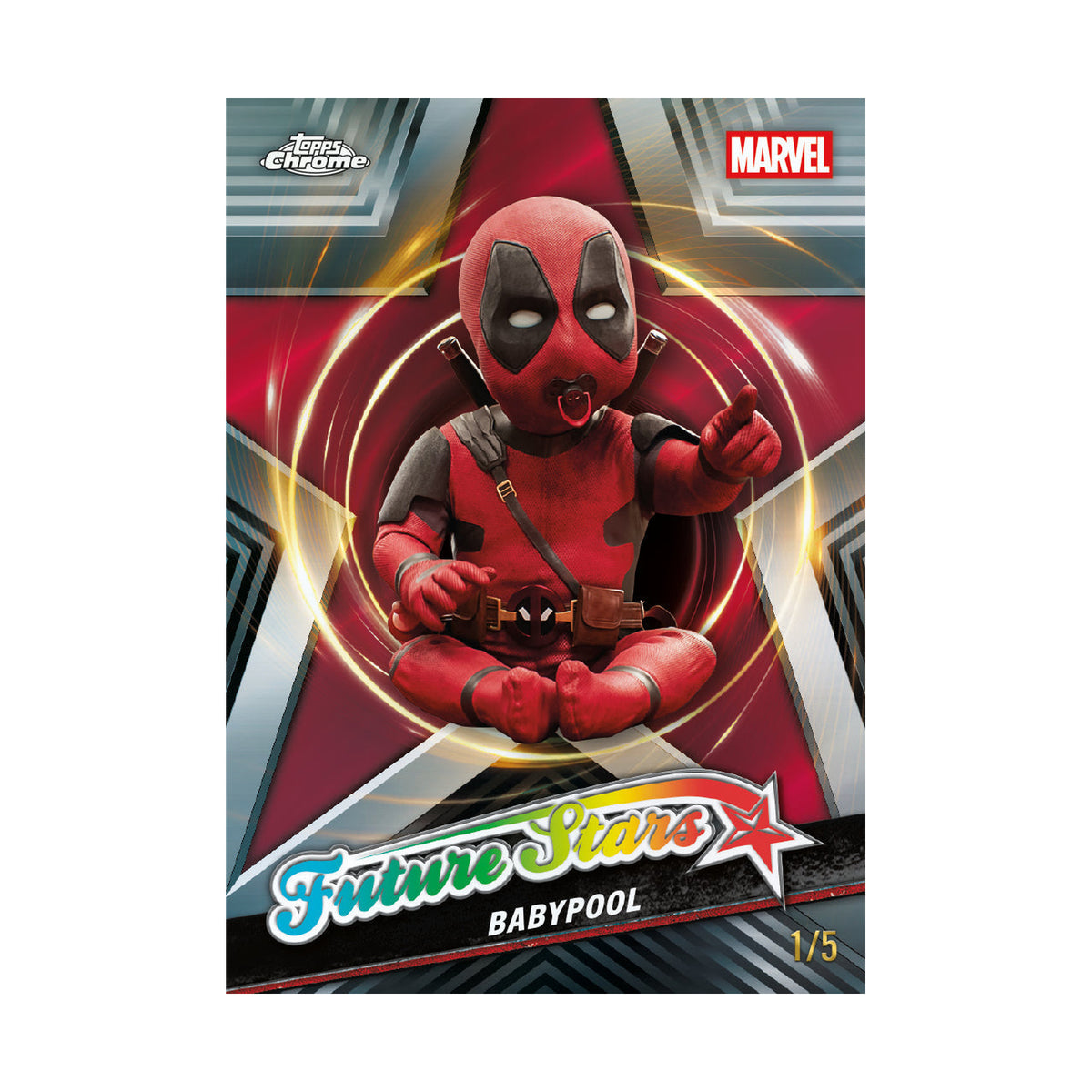 2025 Topps Chrome Deadpool Value. Babypool Future Stars parallell. Produsentens eksempel, ikke garantert innhold.