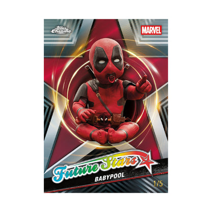 2025 Topps Chrome Deadpool Value. Babypool Future Stars parallell. Produsentens eksempel, ikke garantert innhold.