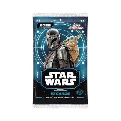 2026 Topps Chrome Star Wars Hobby. Original forseglet pakke med normalt 10 kort.