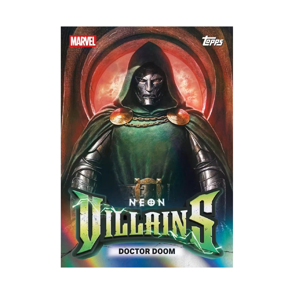 2026 Topps Neon Marvel Hobby. Doctor Doom Neon Villains. Produsentens eksempel, ikke garantert innhold. – Break #1633