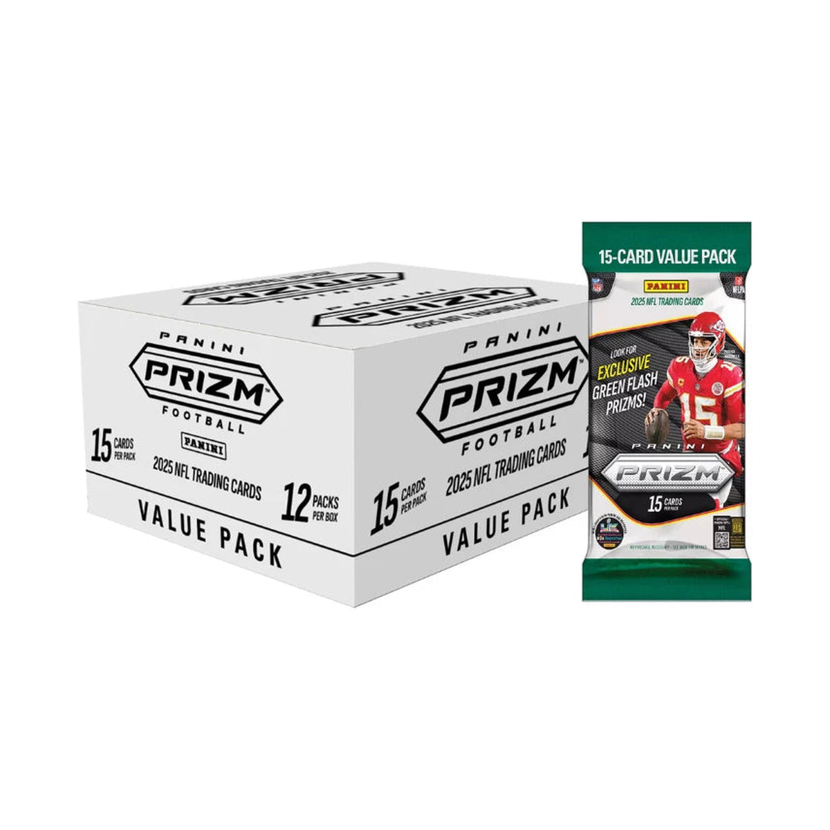 2025 Panini Prizm Football Fat Pack Box med 12 pakker à 15 kort